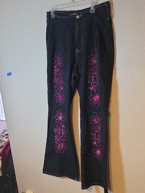 Neeso NJ Dark Wash Jeans with Pink Embroidered Logo Waistband 18